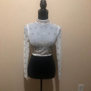 Elegant crystal crop top shirt